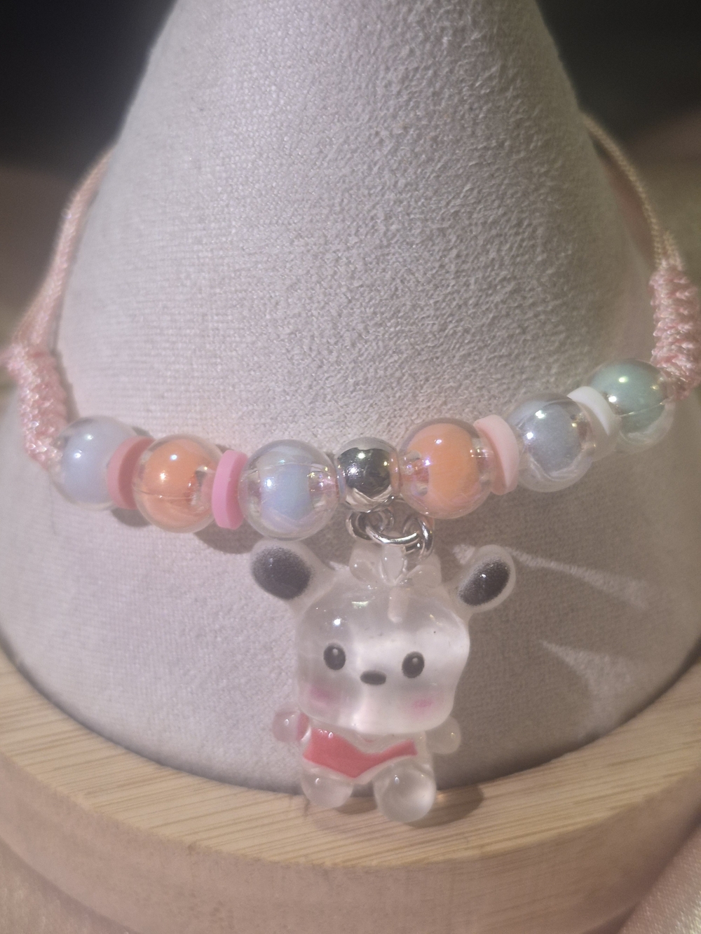 Kids Pink Beaded Charm Bracelet with Cute Bear Pendant